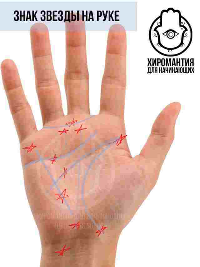 Звезда ни линиях руки Опасный знак может находится на любом отрезке линий руки. В…